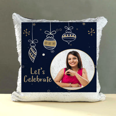 Lets Celebrate Personalized Sequin Cushion Gift Send Christmas Gifts