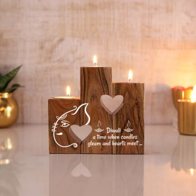 Buy/Send Lord Ganesha Diwali Wooden 3 piece T Light Stand Online | IGP ...