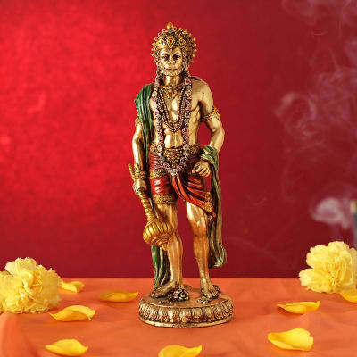 Lord Hanuman Statue in Standing Posture (Gold Finish)