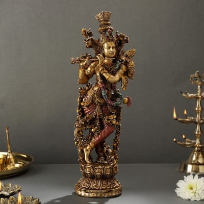 Buy/Send Lord Krishna Gold Toned Hand Painted Idol Online | IGP | J11152873