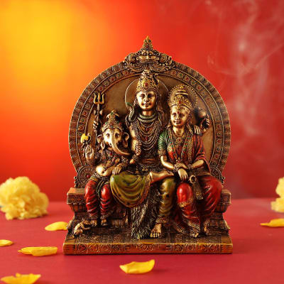 Lord Shiva Pariwar Idol in Rustic Gold Finish