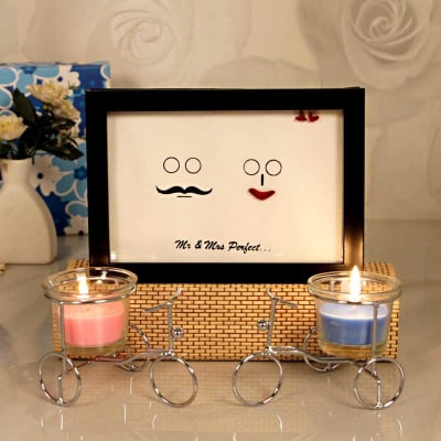 Home Decor Gifts For Wedding Lovely Frame With Pink Blue Candles Holder In A Gift