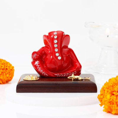 Majestic Crimson Red Ganesha Idol