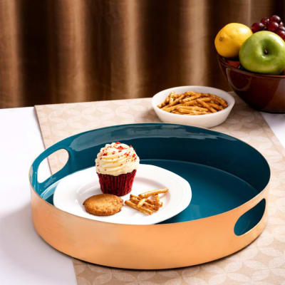 Metal Tray - Round - Solid Blue - Single Piece