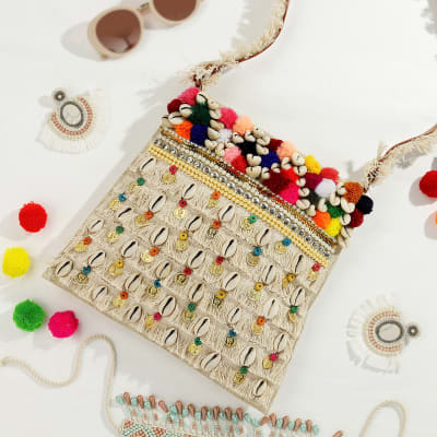 Buy/Send Multi coloured Shell Sling Jute Bag Online | IGP | JVS1267162