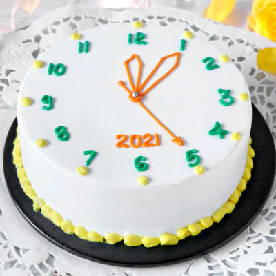 New Year Clock Vanilla Cake Half Kg Gift Send New Year Gifts Online Hd Igp Com