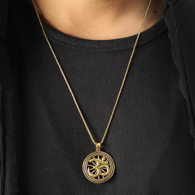 Om Engraved Oxidised Gold Finish Men's 