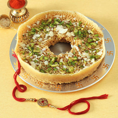 Peacock Rakhi & Ghevar Hamper