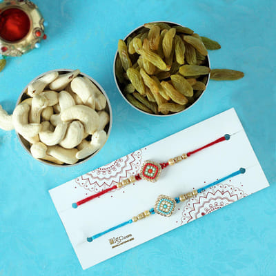 Pearl Rakhi with Dry Fruits (Set of 2)