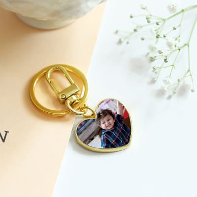 Personalized Cherished Memory Heart-Shaped Gold Keychain