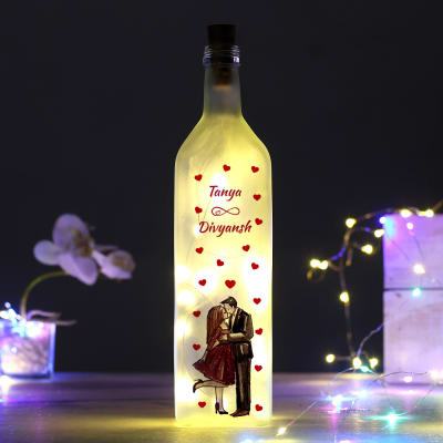 Personalized Couple's Hug Yellow LED Bottle