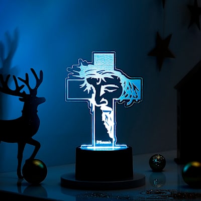 Personalized Divine Cross Christmas LED Lamp - Black Base