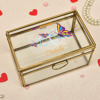 Engraved with A Message of Your Choosing Personalised Purple and White Butterfly Trinket Box