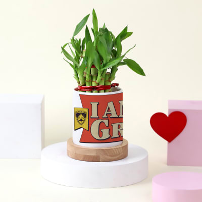 Personalized I Am Groot Planter With Bamboo Plant