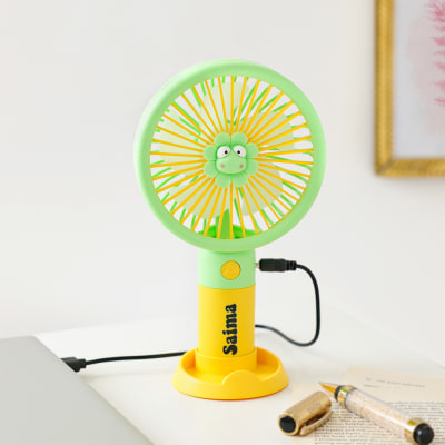 Personalized Portable Hand Fan - Green And Yellow