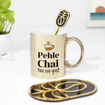 Personalized Tea Lover's Delight Gold Mug With Coaster