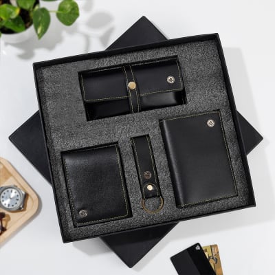 Premium Vegan Leather Wallet Set For Men - Black