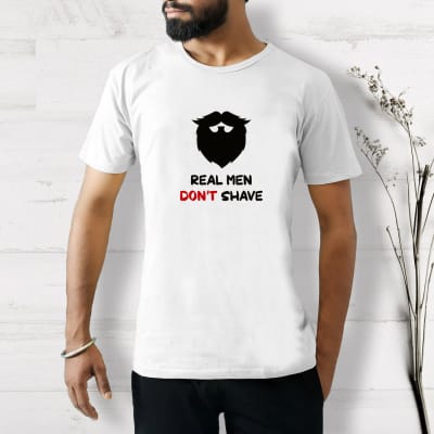 Real Men Don T Shave Half Sleeve Men S T Shirt White Gift Send Fashion And Lifestyle Gifts Online J Igp Com