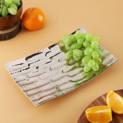 Rectangular Nickel Plated Hammered Serving PLatter