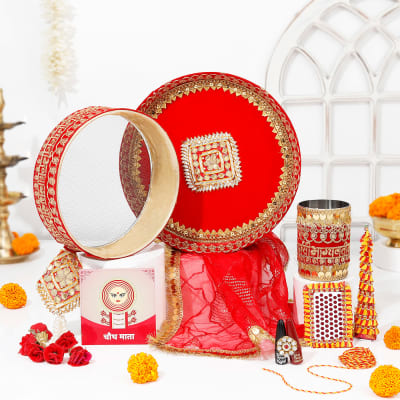 Karwa Chauth Pooja thali Indian retailer Traditional Karwa Chauth Thali/ Diwali Thali Set Puja