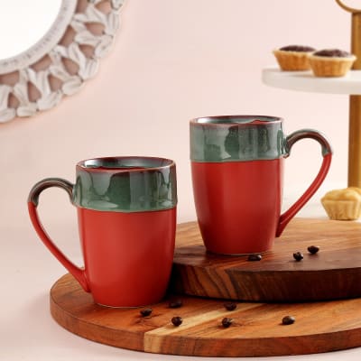 Red Stoneware Set of 2 Mugs