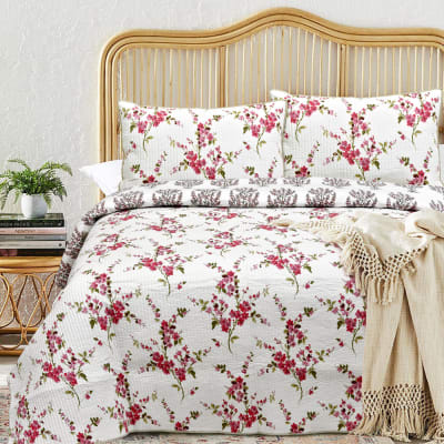 Buy/Send Reversible Floral Grace Cotton Double Bedcover & Quilt Online ...