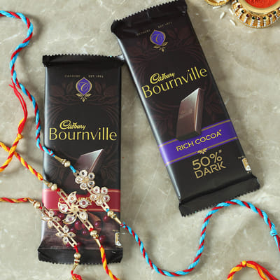 Set of 2 Designer Floral Rakhi with Cadbury Chocolates (2 Pcs)