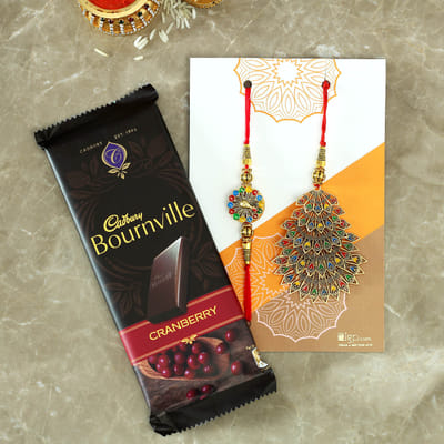 Set of 2 Peacock Bhaiya Bhabhi Rakhi with Cadbury Chocolate