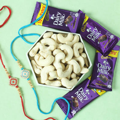 Set of 2 Pearl Rakhi with Dry Fruits