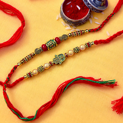 Set of 2 Rakhis with Meena Work & Beads