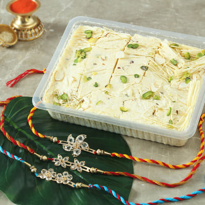 Set of 5 Designer Floral Rakhi with Soan Papdi