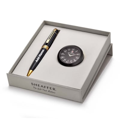 Sheaffer 9325 Gift 300 Ballpoint Pen A Glossy Black With Gold Tone Trim And Black Table Clock Gift Send Business Gifts Online M Igp Com