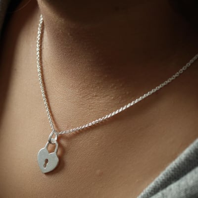 Silver-plated Heart Lock Pendant Necklace