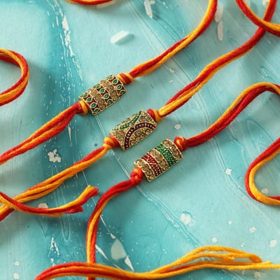 Special Rajasthan Meena Work Designed Set of Three Rakhi