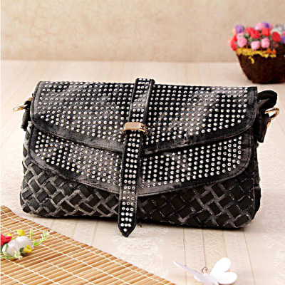 Stone Studded Black Denim Sling Bag: Gift/Send Valentine's Day Gifts ...