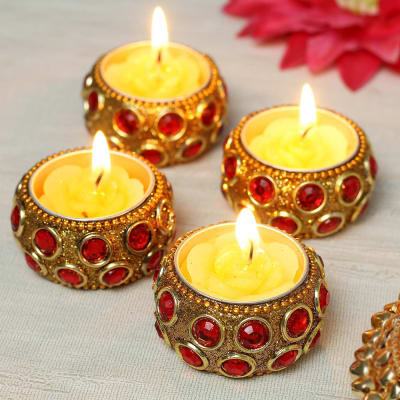 Stone Studded Wax Diya Set: Gift/Send Diwali Gifts Online(J11102171 ...