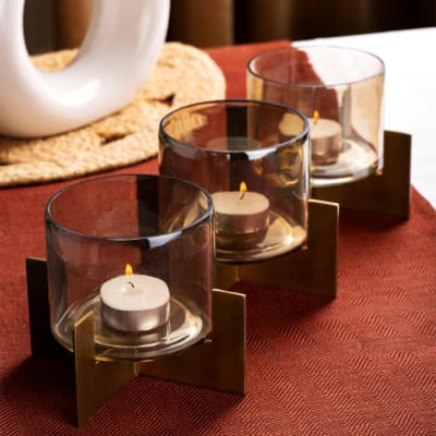 Tealight Holder With Metal Stand - Set Of 3