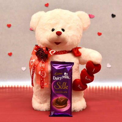 big teddy bear with chocolate