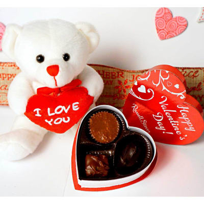 Teddy Bear With Russell Stover Chocolate Truffles In Heart Shaped