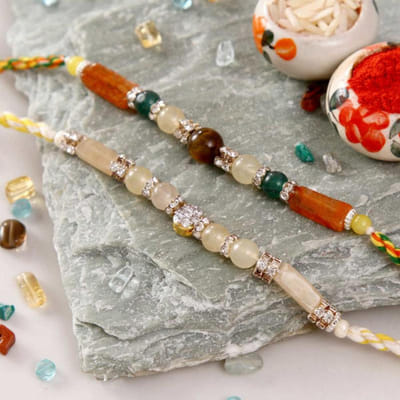 Tiger Eye with Three Colors of Jade Stone Rakhis