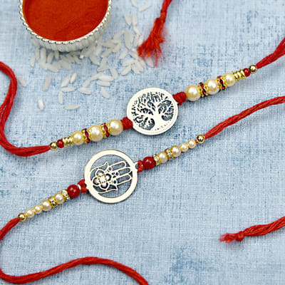 Tree of Life & Buddha Hand Rakhis with Pearls