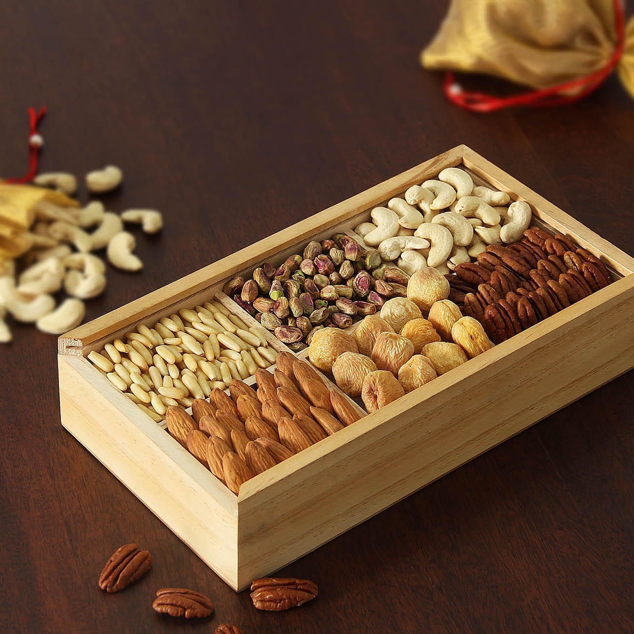 Assorted Dry Fruits in Wooden Box