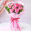 Gift Blissful Chocolate Cake With Blooming Pink Roses Bouquet