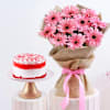 Blissful Red Velvet Cake With Pink Gerberas Bouquet Online