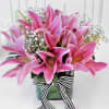 Gift Bouquet of Pink Lilies in Square Vase (6 Stems)