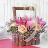 Gift Bouquet of Roses & Lilies in Wooden Basket