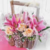 Buy Bouquet of Roses & Lilies in Wooden Basket