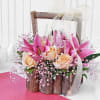 Bouquet of Roses & Lilies in Wooden Basket Online