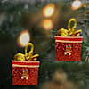 Gift Bright And Merry Red Gift Box Christmas Tree Ornaments - Set Of 4