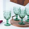 Buy Checked Chalice Wine Goblets - Green - Set Of 4